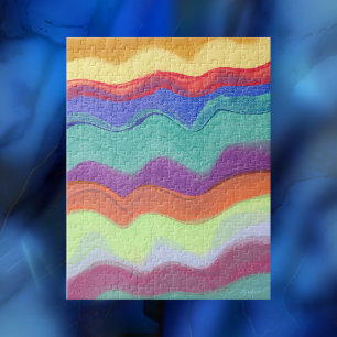 Golvende Horizontale Strepen, Abstracte Schilderij Legpuzzel