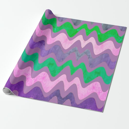 Golvende Lavendel Groen Kleurrijk Cadeaupapier (Uitgerold)