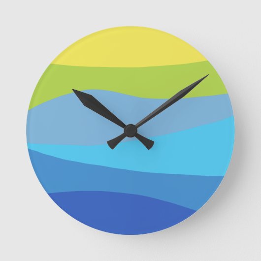 Golvende levendige kleurrijke ontwerp blauw groen ronde klok (Voorkant)