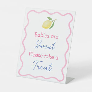 Golvende Lijn Babys Zijn Lief Baby Shower Favor Reclamebord Met Voetstuk