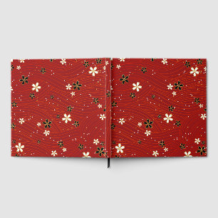 Golvende lijnen, versierd met zwart-witte bloemen gastenboek
