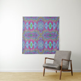 Golvende lucht blauw meerkleurig trippy patroon wandkleed