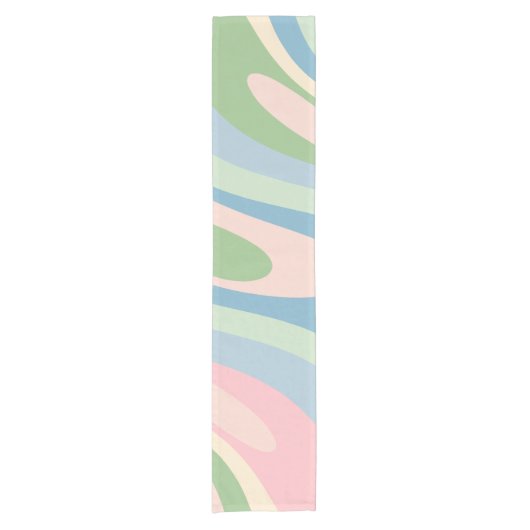 Golvende Lussen Retro Abstract Patroon Pastel Blau Korte Tafelloper (Voorkant)