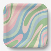 Golvende Lussen Retro Abstract Patroon Pastel Blau Papieren Bordje (Voorkant)