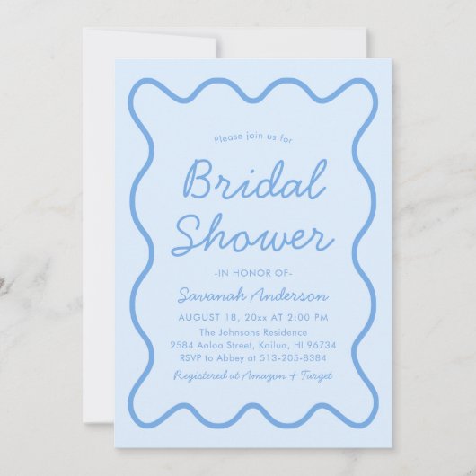 Golvende Modern Curvy Bold Squiggle Blue Vrijgezel Kaart (Voorkant)