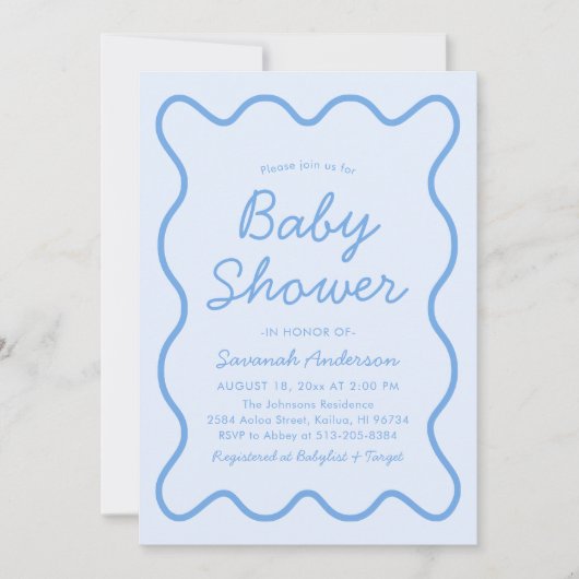 Golvende Modern Curvy Retro Boy Dusty Blue Baby sh Kaart (Voorkant)