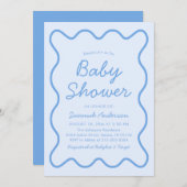 Golvende Modern Curvy Retro Boy Dusty Blue Baby sh Kaart (Voorkant / Achterkant)