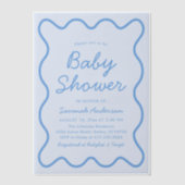 Golvende Modern Curvy Retro Boy Dusty Blue Baby sh Vellum Uitnodigingen (Voorkant)