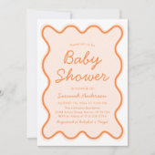 Golvende Modern Curvy Retro Peach Fuzz Baby shower Kaart (Voorkant)