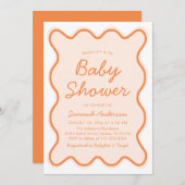 Golvende Modern Curvy Retro Peach Fuzz Baby shower Kaart (Voorkant / Achterkant)