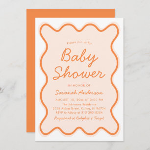 Golvende Modern Curvy Retro Peach Fuzz Baby shower Kaart