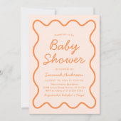 Golvende Modern Curvy Retro Peach Fuzz Baby shower Kaart (Voorkant)