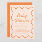Golvende Modern Curvy Retro Peach Fuzz Baby shower Kaart (Voorkant / Achterkant)