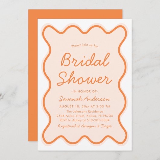 Golvende Modern Curvy Retro Peach Fuzz Vrijgezelle Kaart (Voorkant / Achterkant)