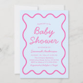 Golvende Modern Curvy Retro Roze Blauw Baby shower Kaart (Voorkant)