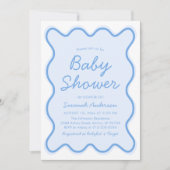 Golvende Modern Curvy Retro Stoffig Blauw Baby sho Kaart (Voorkant)