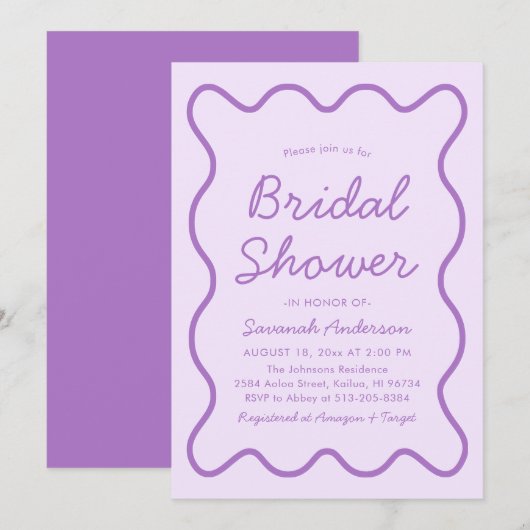 Golvende Modern Curvy Squiggle Paarse Vrijgezellen Kaart (Voorkant / Achterkant)