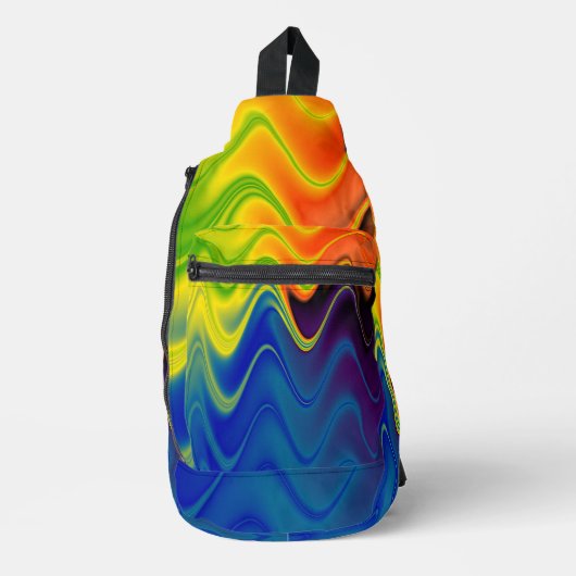 Golvende multikleur abstracte print gesneden naaiz sling bag (Voorkant)