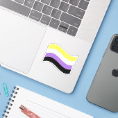 Golvende Non-binaire Vlagsticker Sticker (Laptop met iPhone)