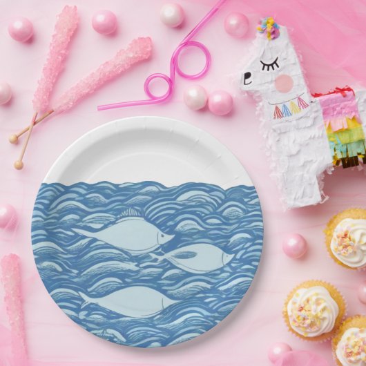 Golvende oceaan en vissendocument bord (Feest)