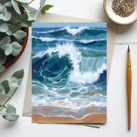 Golvende Oceaan golven | Kust Blauw Aquarel