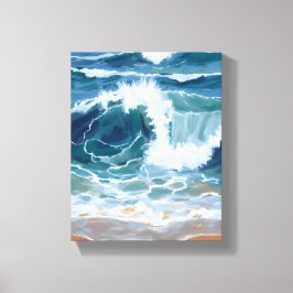 Golvende Oceaan golven | Kust Blauw Aquarel Canvas Afdruk