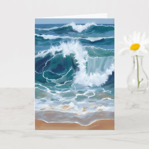 Golvende Oceaan golven Kust Blauw Aquarel Kaart