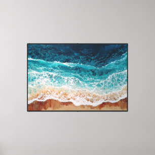 Golvende oceaan golven op oever Abstracte wandkuns Canvas Afdruk