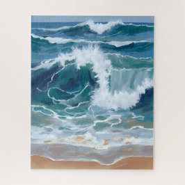 Golvende Oceaangolven | Kustblauw Aquarel Legpuzzel
