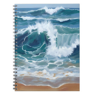 Golvende Oceaangolven   Kustblauw Aquarel Notitieboek