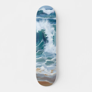 Golvende Oceaangolven   Kustblauw Aquarel Persoonlijk Skateboard