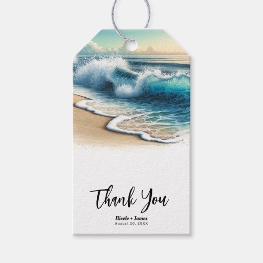 Golvende Oceaangolven Rustieke Kust Strand Bruilof Cadeaulabel (Voorkant)
