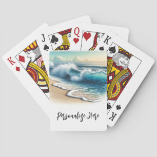 Golvende Oceaangolven Rustieke Kust Strand Bruilof Pokerkaarten
