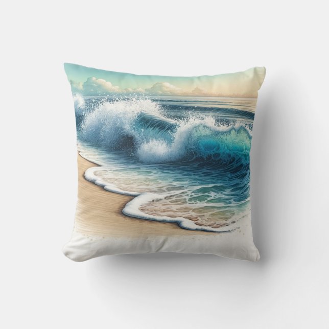 Golvende Oceaangolven Rustieke Kuststrand  Kussen (Voorkant)