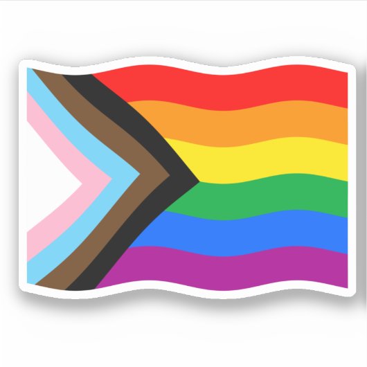 Golvende Progress Pride Vlag Sticker (Voorkant)