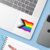Golvende Progress Pride Vlag Sticker (Laptop met iPhone)
