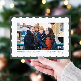 Golvende rand frame schattige groene Kerst foto Feestdagenkaart