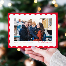 Golvende rand frame schattige rode kerst foto feestdagenkaart