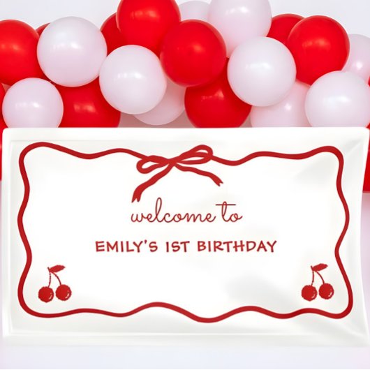 Golvende rand handgetekende kersje bovenop  spandoek