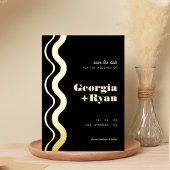 Golvende rand Modern Retro Zwart Save the Date Rea Folie Uitnodiging