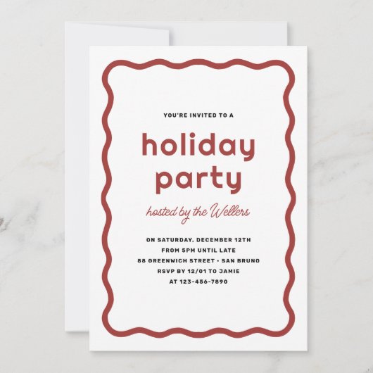 Golvende rand Moderne Retro Kerst Vakantie Feestje Kaart (Voorkant)