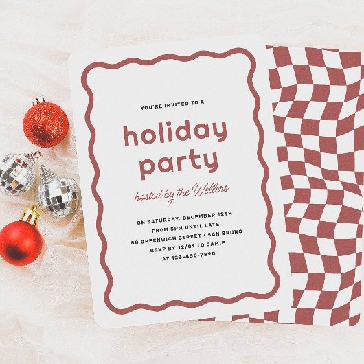 Golvende rand Moderne Retro Kerst Vakantie Feestje Kaart