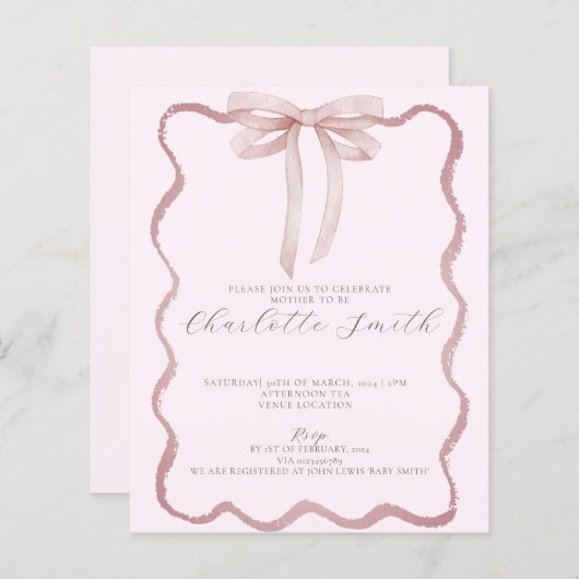 golvende rand roze boog meisje Baby shower uitnodi (Voorkant / Achterkant)