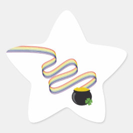 Golvende regenboogstrepen die leiden naar een pot ster sticker