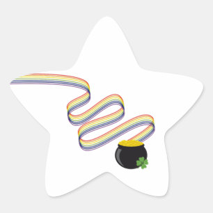 Golvende regenboogstrepen die leiden naar een pot ster sticker