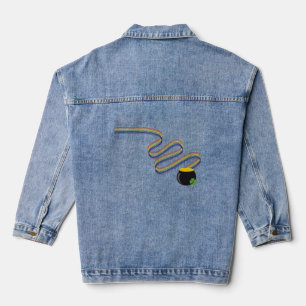 Golvende regenboogstrepen leiden naar pot met goud denim jacket
