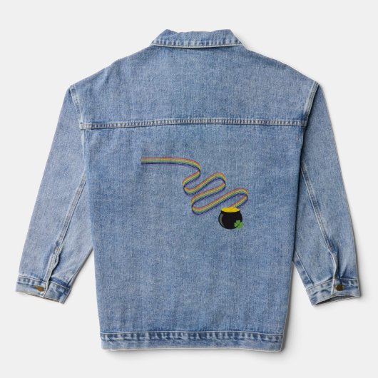 Golvende regenboogstrepen leiden naar pot met goud denim jacket (Achterkant)