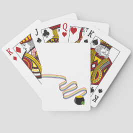 Golvende regenboogstrepen leiden naar pot met goud pokerkaarten