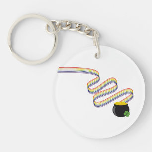 Golvende regenboogstrepen leiden naar pot met goud sleutelhanger