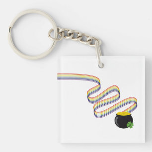 Golvende regenboogstrepen leiden naar pot met goud sleutelhanger